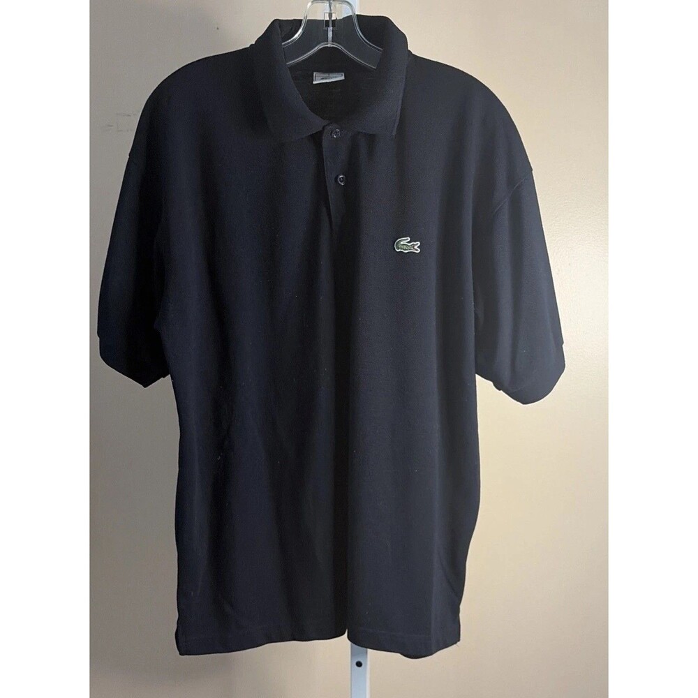 Lacoste Polo Shirt Men 7 (XXL) Short Sleeve Black Solid Cotton Pullover Logo